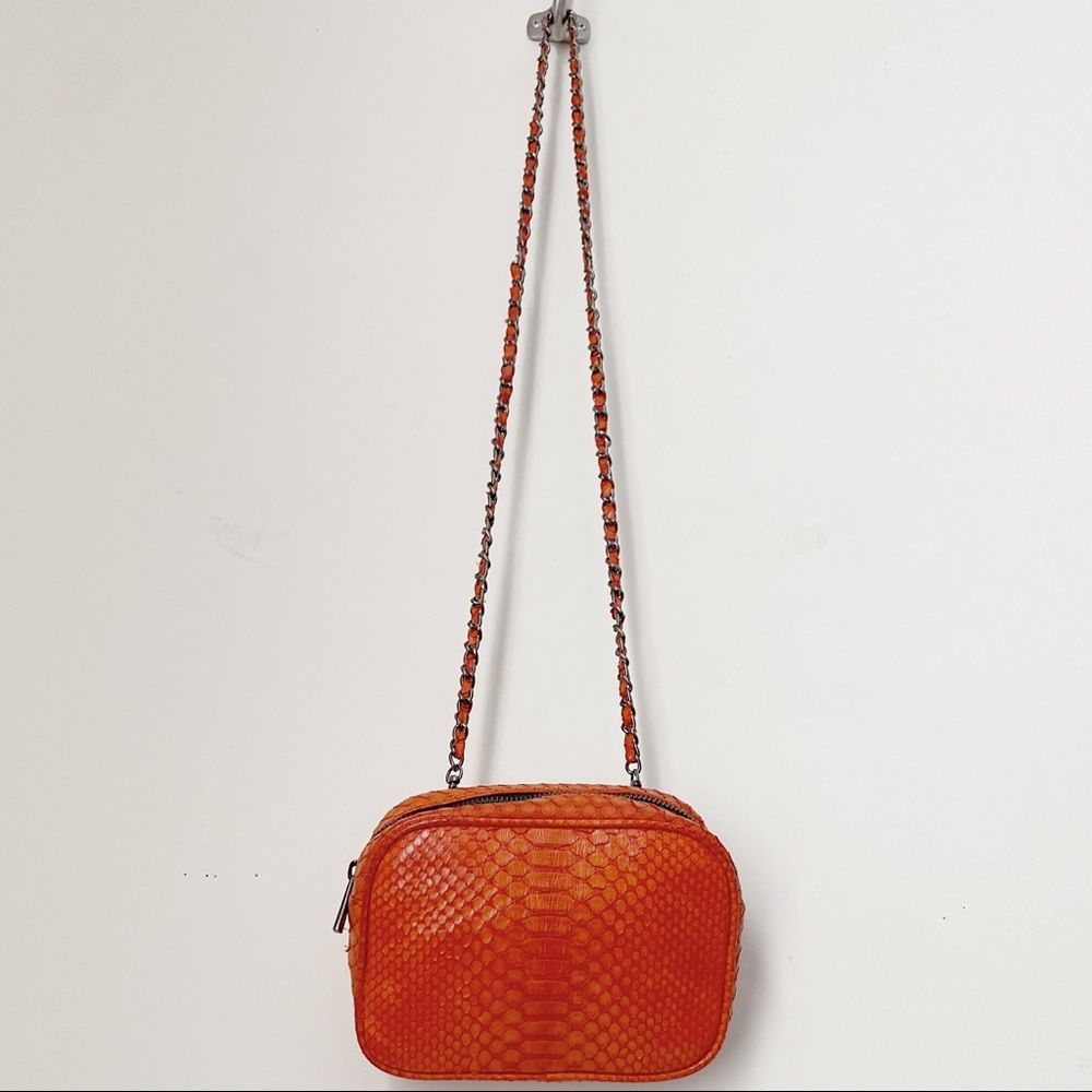 Glen Arthur Orange Exotic Python Snake Skin Belt Bag Clutch Crossbody Camera Bag